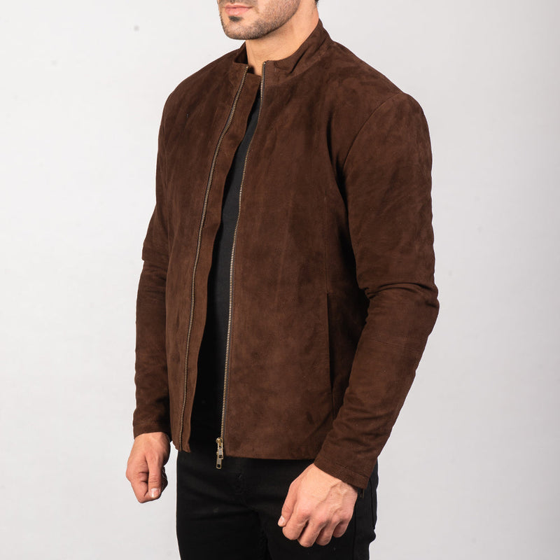 Handmade Charcoal Mocha Suede Biker Jacket – Genuine Cowhide Leather for Men
