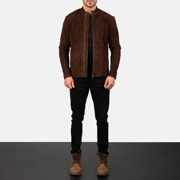 Handmade Charcoal Mocha Suede Biker Jacket – Genuine Cowhide Leather for Men
