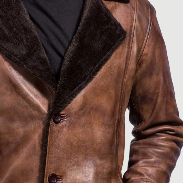 Handmade Cinnamon Distressed Leather Fur Coat – Genuine Cowhide for Men