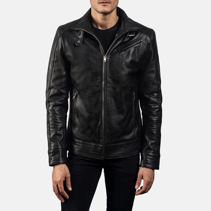 Handmade Legacy Black Leather Biker Jacket – Genuine Cowhide for Men