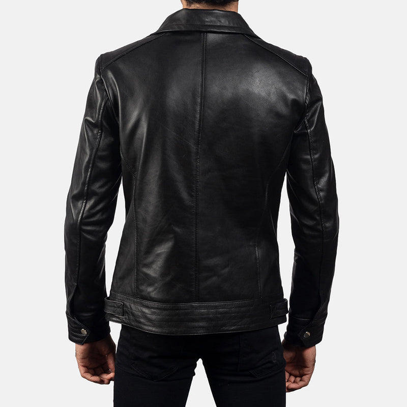 Handmade Legacy Black Leather Biker Jacket – Genuine Cowhide for Men