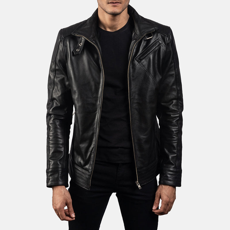 Handmade Legacy Black Leather Biker Jacket – Genuine Cowhide for Men