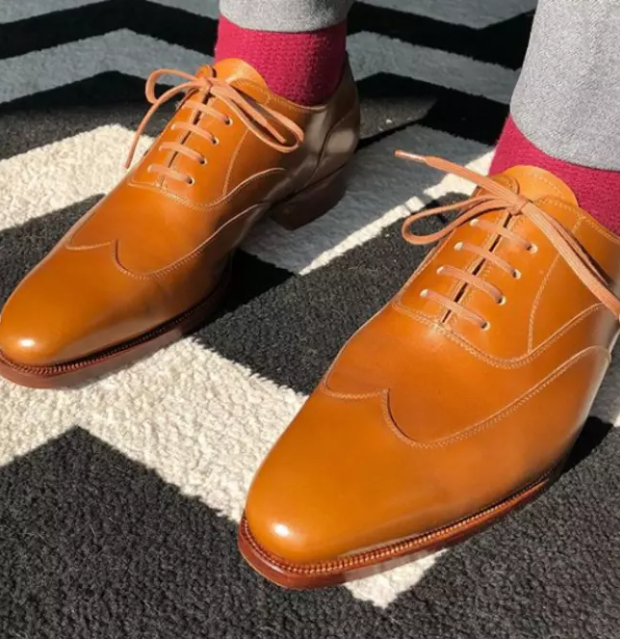 Handmade Men's Tan Leather Dress Shoes, Pointed Toe Formal Oxford Shoes