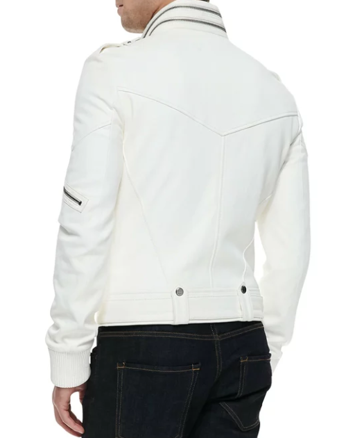 Handmade Men White Fashion Genuine Cowhide Leather Jacket, Mens Genuine Leather Jacket, Jackets