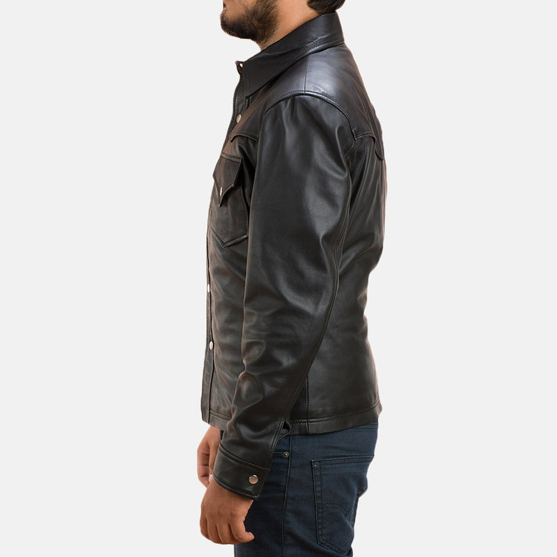 Handmade Men's Classic Black Genuine Cowhide Leather Jacket – Stylish and Durable