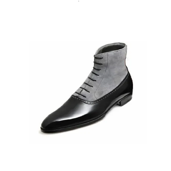 Handmade Men's Fashion Gray And Black Ankle Boots, Men Suede Leather Boots