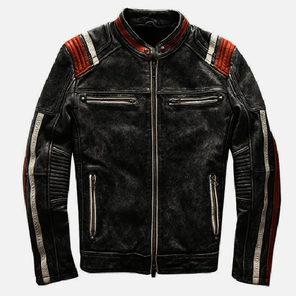Handmade Men's Vintage Motorcycle Cafe Racer Biker Retro Moto Distressed Leather Jacket