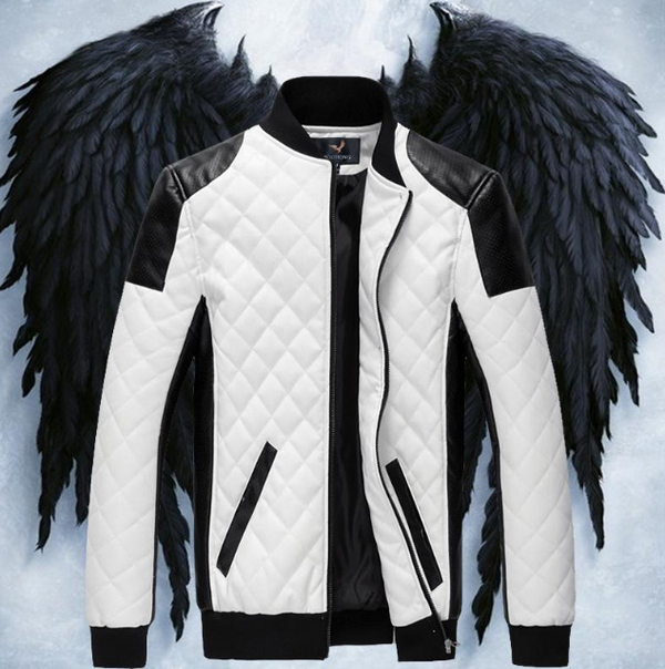 Handmade Men's White Quilted Jacket with Black Accents