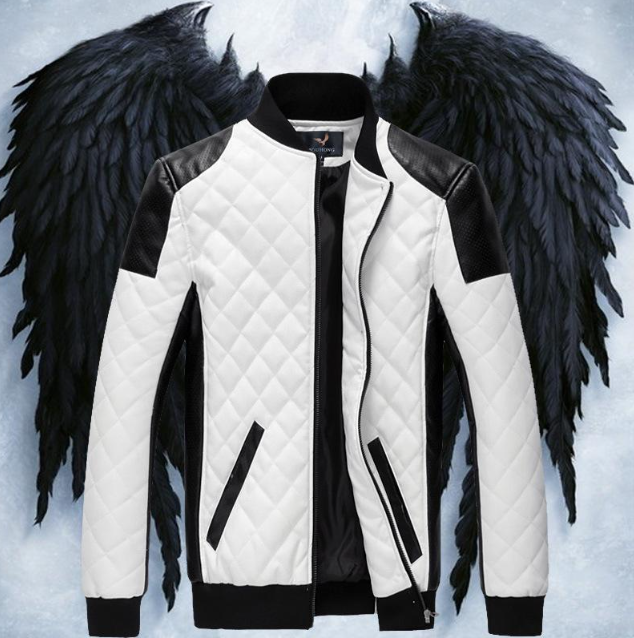 Handmade Men's White Quilted Jacket with Black Accents