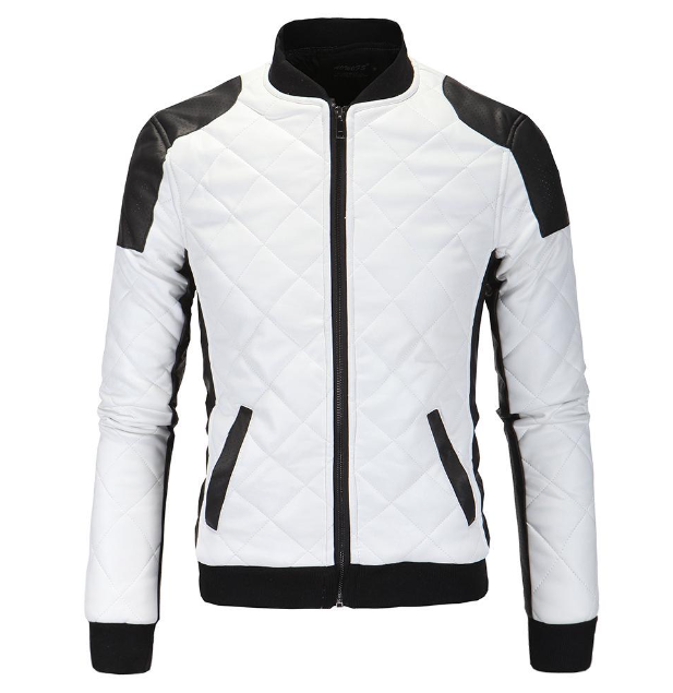 Handmade Men's White Quilted Jacket with Black Accents