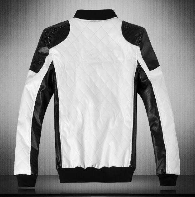 Handmade Men's White Quilted Jacket with Black Accents