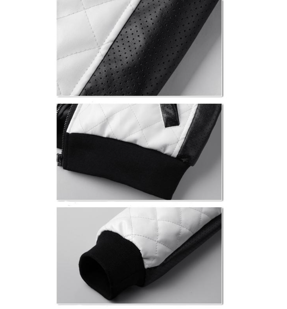 Handmade Men's White Quilted Jacket with Black Accents