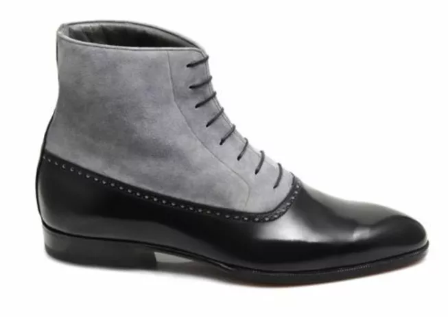Handmade Men's Fashion Gray And Black Ankle Boots, Men Suede Leather Boots