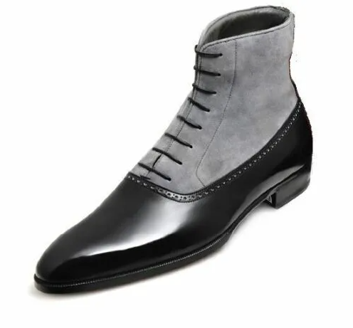 Handmade Men's Fashion Gray And Black Ankle Boots, Men Suede Leather Boots