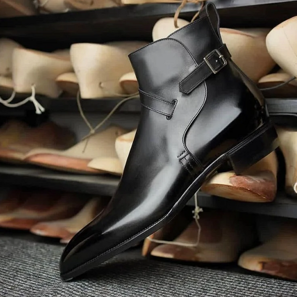 Handmade Men's Black Leather Ankle Boots - High Ankle Design