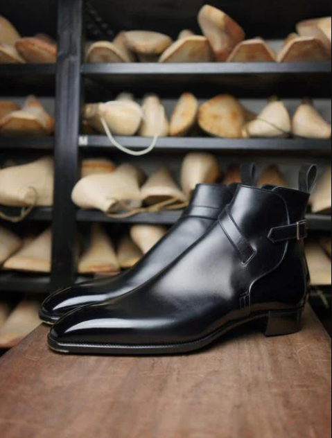 Handmade Men's Black Leather Ankle Boots - High Ankle Design