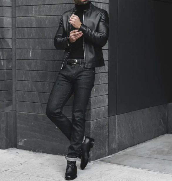 Handmade Men's Genuine Cowhide Leather Black Racer Leather Jacket Men Biker Moto Pure Lambskin