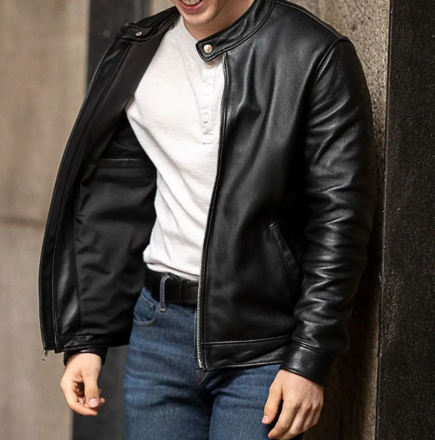 Handmade Men's Genuine Cowhide Leather Black Racer Leather Jacket Men Biker Moto Pure Lambskin