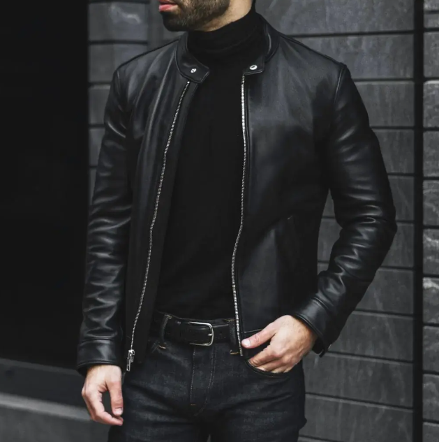 Handmade Men's Genuine Cowhide Leather Black Racer Leather Jacket Men Biker Moto Pure Lambskin