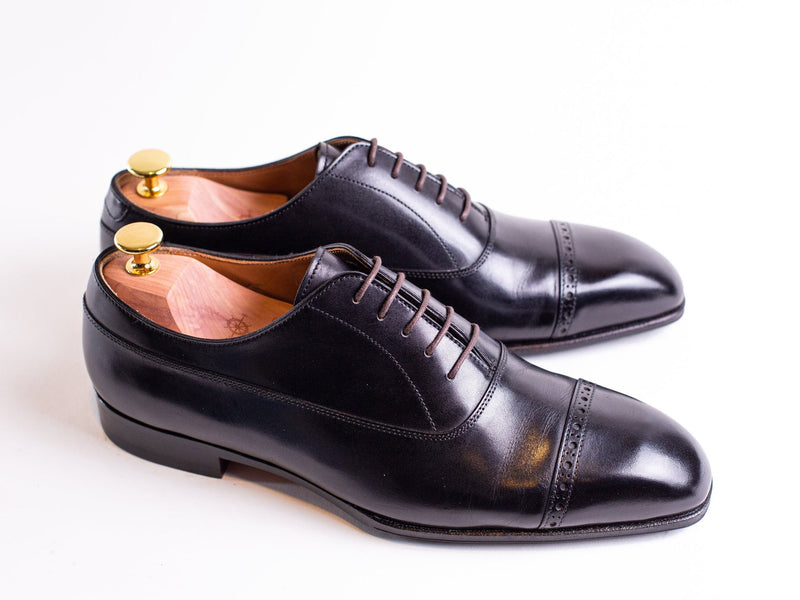 Men's Black Leather Goodyear Welted Formal Derby Shoes - Office Dress Shoes