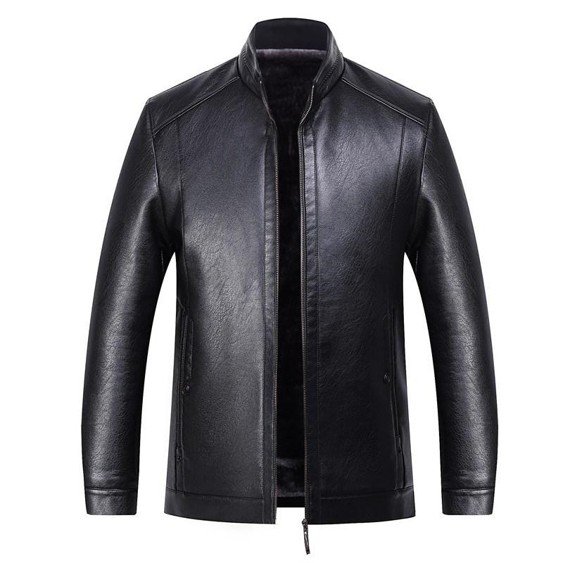 Leather Jacket Men's Sheep Leather Jacket Men's Casual Standing Collar Thickened Leather Jacket Middle-aged Winter New Men's Clothing