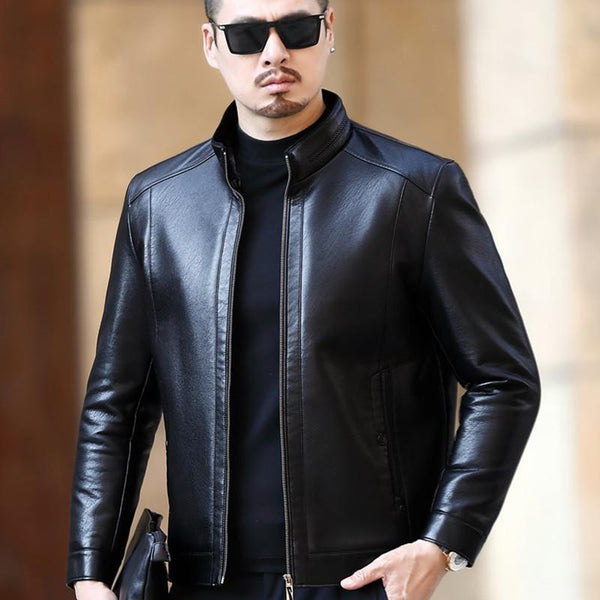 Leather Jacket Men's Sheep Leather Jacket Men's Casual Standing Collar Thickened Leather Jacket Middle-aged Winter New Men's Clothing