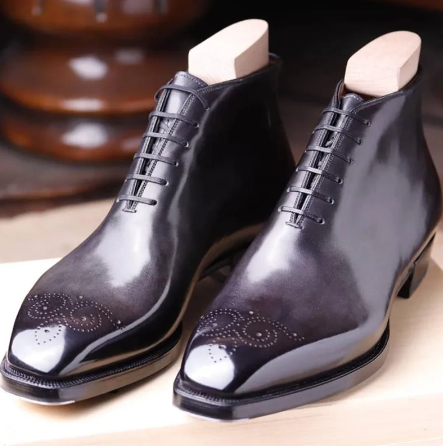 Handmade Men's Short Boots - Brown & Black Lace-up Square Toe Ankle Business Cowboy Boots Fashion Men's Zapatos Hombre