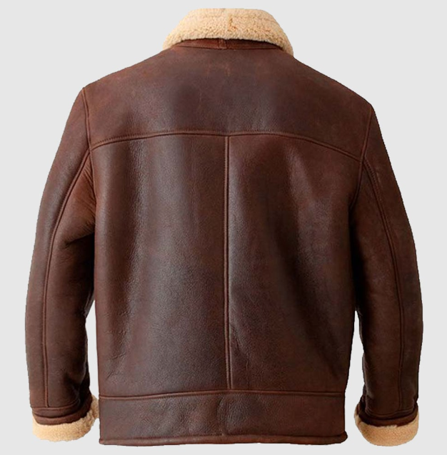 Men's Brown Shearling-Lined Aviator Leather Jacket