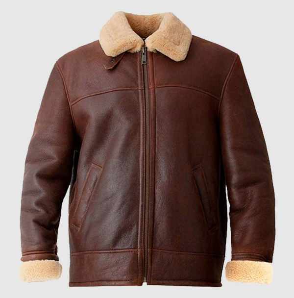 Men's Brown Shearling-Lined Aviator Leather Jacket