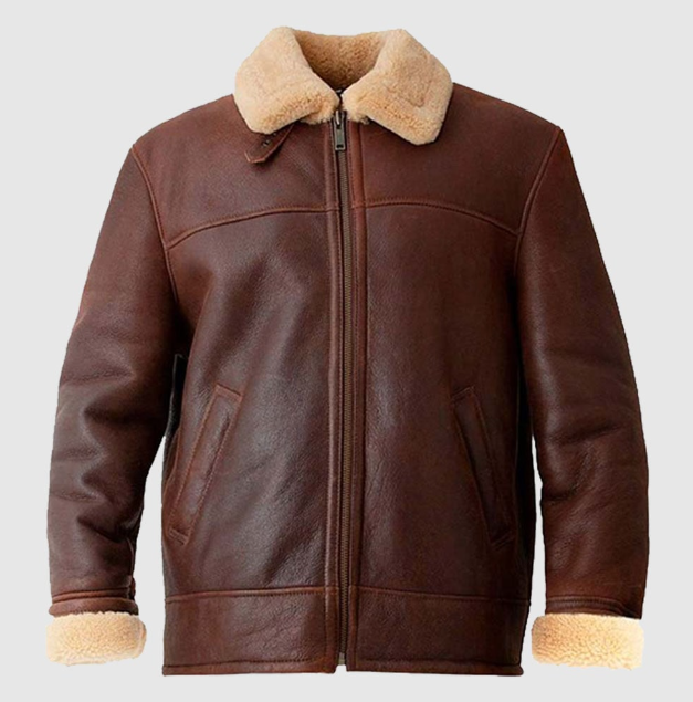 Men's Brown Shearling-Lined Aviator Leather Jacket
