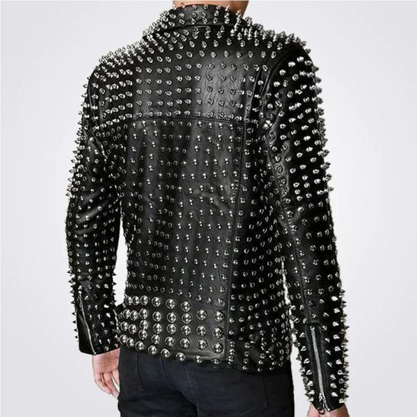 Men’s Full Silver Studded Lambskin Leather Jacket
