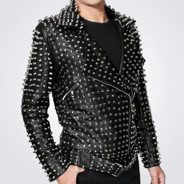 Men’s Full Silver Studded Lambskin Leather Jacket
