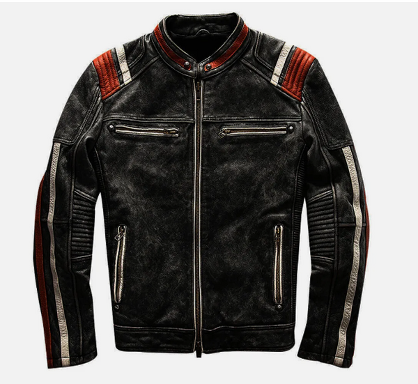 Handmade Men's Vintage Motorcycle Cafe Racer Biker Retro Moto Distressed Leather Jacket