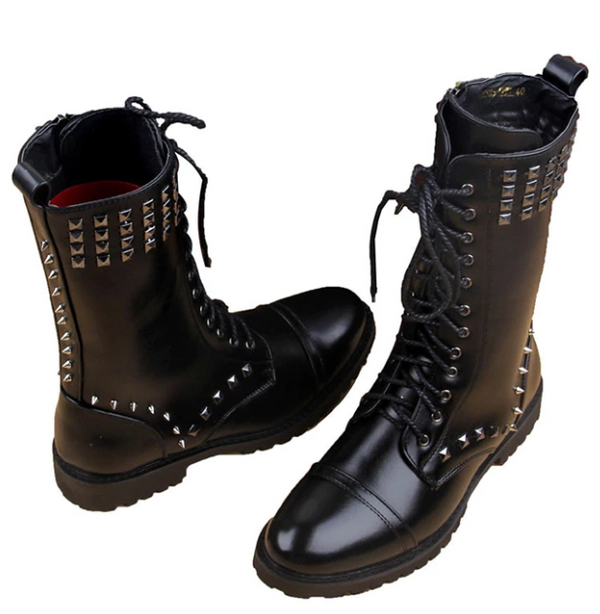 Punk Men's Rivet Studded Microfiber Boots | Stylish Gothic Footwear