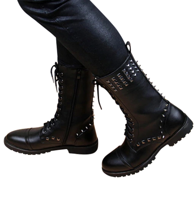 Punk Men's Rivet Studded Microfiber Boots | Stylish Gothic Footwear