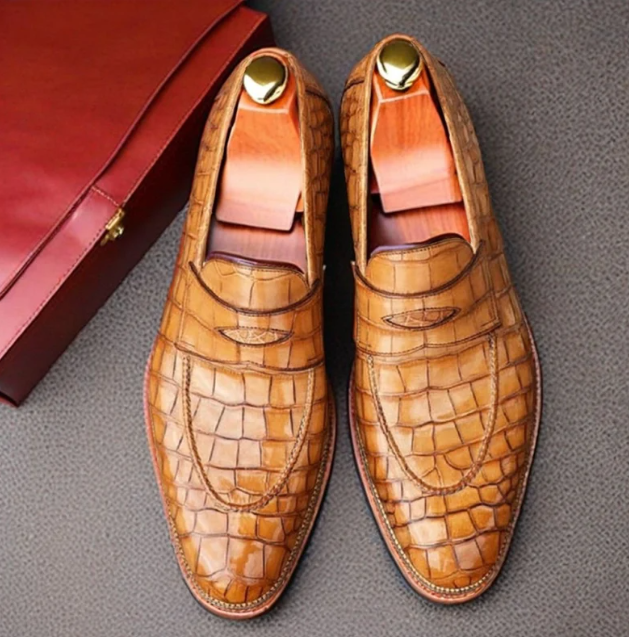 Handmade Men's Brown Round Toe Moccasin Dress Shoes, Real Leather Shoes