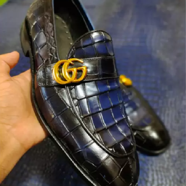 Handmade Blue Crocodile Moccasin, Strap Style Leather Moccasin for Mens