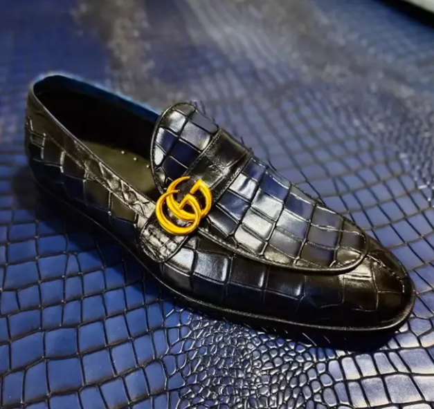 Handmade Blue Crocodile Moccasin, Strap Style Leather Moccasin for Mens