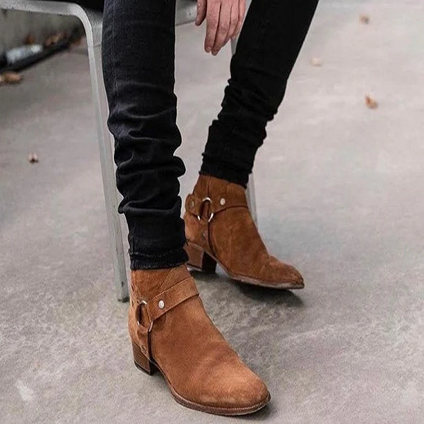 New Handmade Camel Suede Leather Stylish Motorcycle Zip Fastening Boots for Men's