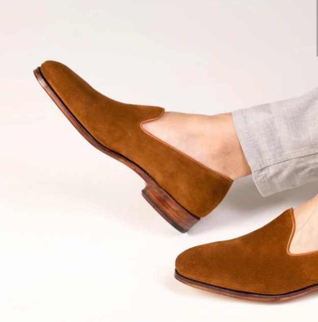 Handmade Men's Brown Suede Leather Penny Loafer Driving Shoes Moccasins