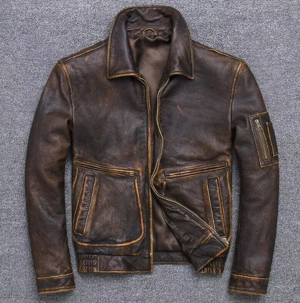 Handmade Men's American Pilot Air Force Jacket - Vintage Brown Maroon Black Genuine Cowhide Leather