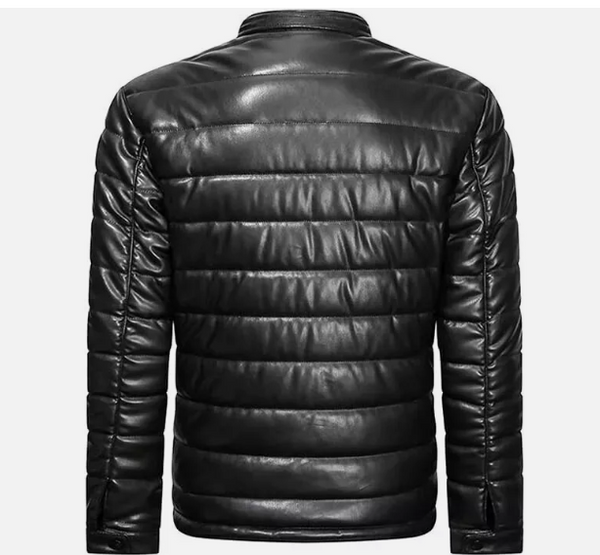 Handmade Men's Genuine Leather Puffer Jacket Winter Quilted Real Lightweight Jacket