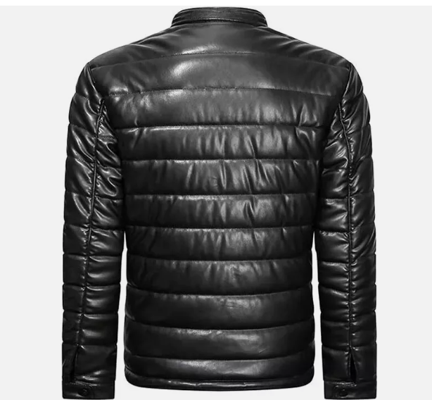 Handmade Men's Genuine Leather Puffer Jacket Winter Quilted Real Lightweight Jacket