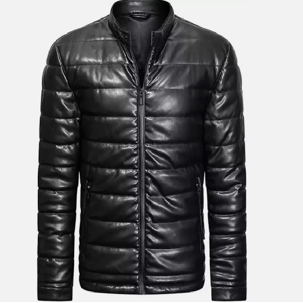 Handmade Men's Genuine Leather Puffer Jacket Winter Quilted Real Lightweight Jacket