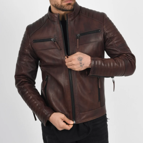 Men’s Vax Brown Quilted handmade Italian lambskin Leather Jacket.Leather Jacket For Men, Mens Lamb Leather Jacket Coat