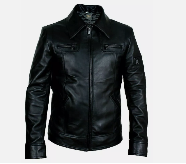 HANDMADE MENS BLACK REAL GENUINE LEATHER JACKET VINTAGE SLIM FIT RETRO