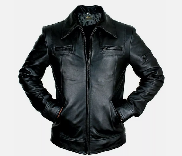 HANDMADE MENS BLACK REAL GENUINE LEATHER JACKET VINTAGE SLIM FIT RETRO
