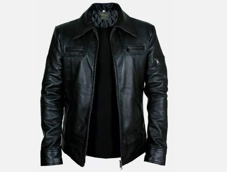 HANDMADE MENS BLACK REAL GENUINE LEATHER JACKET VINTAGE SLIM FIT RETRO