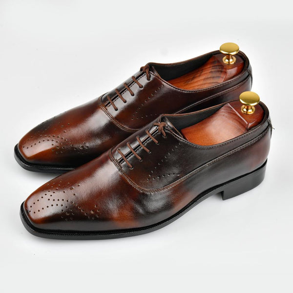 Men's Shaded Brown Leather Goodyear Welted Brogue Oxford Shoes - Formal Dress Shoe