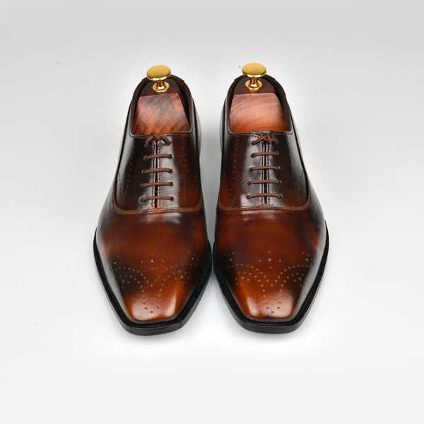 Men's Shaded Brown Leather Goodyear Welted Brogue Oxford Shoes - Formal Dress Shoe